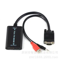 100pcs Hot VGA to HDMI Audio Video Output Plug Cable Adapter Converter VGA2HDMI Full 1080P Aduio for TV PC DVD Laptop