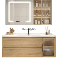 Japanese Style Log Style Bathroom Cabinet Mirror Cabinet Combination Bathroom Washbasin Cabinet Washstand Integrated