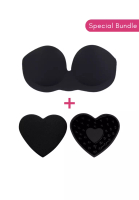 Kiss &amp; Tell Special Bundle Hilary Inflatable Push Up and Nipple Cover Pads Heart Stick On Nubra in Black