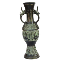 Chinese Old Bronze Double Ear Dragon Bronze Vase