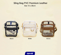 PREMIUM Sling bag - Tas Selempang Transparan List Kulit -Travolt - Tas PVC Mika tebal - tas pvc kons