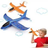 2pcs 13.5" Foam Airplanes for Kids, Plane Toys for Boys Grils Age 3-12 Yrs Gift, Party Favor Aircraft Outdoor (Blue&amp;Orange)