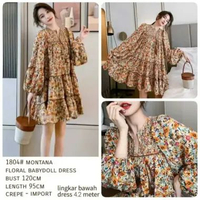 DRESS WANITA DRESS 1804 3M THREE M MONTANA FLORAL BABYDOLL DRES FASHION KOREA KOREAN HARGA GROSIR IM