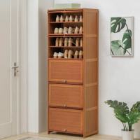 Shoe Cabinet Tall Bamboo Shoe Storage Cabinet With Door, 10 Tier Freestanding Shoe High Heels Sneaker Rack for 26-30 Pairs,Brown