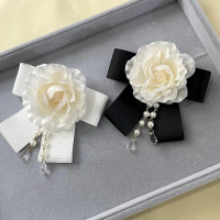 Vintage hitam Camellia Bow kerongsang elegan leher Tie kerongsang kerongsang kerongsang Formal pakai