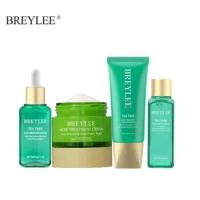 BREYELE Salicylic Acid Deep Cleansing Milk +Tea Tree Essence Treatment Cream、Serum、Toner Soothing Oil Control Skin Care Set