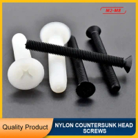 20~50pcs Black or White Nylon Countersunk Head Screws Plastic Phillips Flat Head Bolts M2~M8 length: 4~ 40mm Do For Electronics