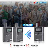 RICH AGE Hot Selling Wireless Tour Guide Audio System 2 Transmitters Plus 60 Receivers For Educational Conference Group Tours
