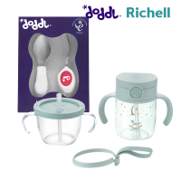【Doddl】英國人體工學餐具 + Richell木馬學習水杯組(兒童餐具2件組 / 150ml+200ml訓練水杯)