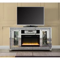 High end living room TV cabinet, storage cabinet with fireplace and LED mirror and artificial diamond, TV bracket with fireplace