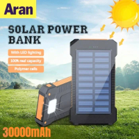Solar Power Bank Waterproof 30000mAh Solar Charger USB Ports External Charger Powerbank for Xiaomi 5S Smartphone with LED Light