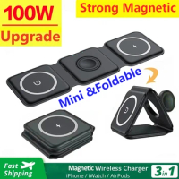 100W 3 in 1 Magnetic Wireless Charger Pad Stand Fast Charging Dock Station for iPhone 15 14 13 12 11 pro MAX Apple Watch Airpods