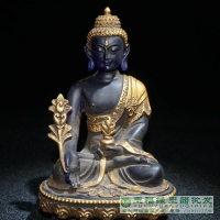 尼泊爾古玩古董收藏仿古老藍琉璃鎏金藥師佛像藏佛殊勝家居風水