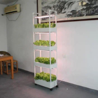 Indoor Hydroponic Vertical Garden Kit Full Spectrum Led Light Grow Box Complete Systems 4 Layers 56 Holes Planter with Wheel