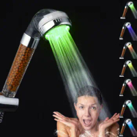 Bathroom 3/7 Color Changing Led Shower Head High Pressure Water Saving Sensor Negative Ion Filter Shower Head Nozzle