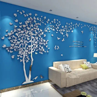 Romantic Couple Tree Crystal Acrylic wall stickers Modern Living Room Bedroom Home Decor 3D DIY Mirror wall sticker Love Tree