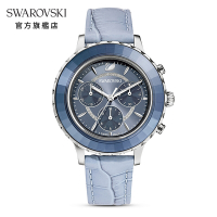 SWAROVSKI 施華洛世奇 OCTEA LUX CHRONO 藍色鱷魚浮雕三眼真皮手錶