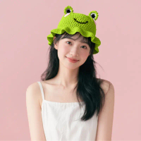 Cartoon Cute Frog Hat Fisherman Hat Crochet Warm Sweet Face Slimming Crochet Hat for Girls frog hat