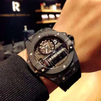 Large dial watch Men's famous brand irregular square fashion personality Leisure simple cut-out waterproof Ferrari quartz watch