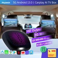 iHeylinkit 5G Carplay Ai TV Box Android 13 Wireless Android Auto Qualcomm 6490 Octa-core 8+128G Wifi6 for VW Ford Toyota Mercede