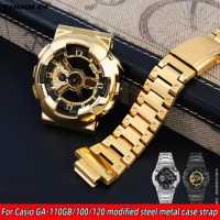 Modified Golden Case Bezel metal Watchband Set For Casio G-SHOCK Black Samurai GA-110GB GA100 GA120 Stainless steel Watch strap