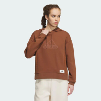 【adidas 愛迪達】上衣 女款 長袖上衣 帽T 運動 LOUNGE HOODY 咖啡 IP0755