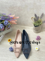 Elvarette Jasmine Sepatu Pansus Wanita Ringan Ujung Lancip Tanpa Hak Black Pink Shoes