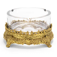 Cigar Ashtray Round Simple Light Luxury Crystal Smoking Accessories Detachable Easy To Clean Retro Brass Base
