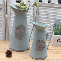 美式鄉村歐式復古鐵皮桶裝飾做舊花桶鐵藝花器花插