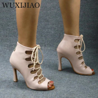New Featured Pink Leather Women's Dance Shoes Latin Salsa Boots Paty Ballroom Dance Shoes Women's Shoes