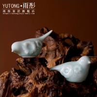 雨彤家居飾品 創意擺件手工捏制瓷器杜鵑鳥景德鎮影青瓷小鳥擺件