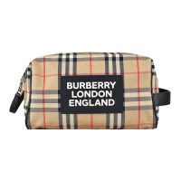 BURBERRY Appliqué Vintage白字LOGO帆布雙拉鍊釦式手提收納旅行包(典藏米)