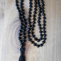 108 Bead Mala Necklace Men's Black Onyx Necklace Tassel Necklaces Yoga Jewelry Prayer Beads Necklaces Black Mala Beads