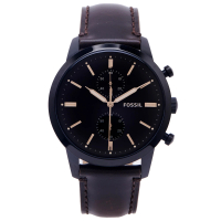 【FOSSIL】霸氣圓弧鏡面雙眼計時皮革錶帶手錶-咖啡色面X咖啡色/44mm(FS5437)