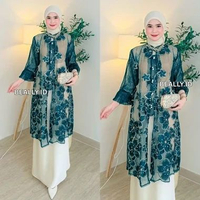 Outer Haira Tunik Brukat Bordir Motif Bunga | Outer Wanita Kondangan Lebaran Kekinian | Outer Lengan