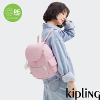 『猴子包』Kipling 溫柔淡粉拉鍊掀蓋後背包-CITY PACK S