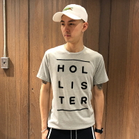 美國百分百【Hollister Co.】T恤 HCO 短袖 T-shirt 海鷗 logo 文字 灰色 M號 AH54