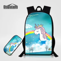 2 PCS Set Backpack With Pencil Case For Girls Boys Cartoon Rainbow Unicorn School Bags For Children Customize Bookbags Sac A Dos