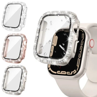 Diamond Cover For Apple watch Case 45mm 41mm 44mm 40mm 38 42mm Tempered Glass Bumper Screen Protector iWatch series 9 7 SE 6 8 5