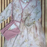 Gamis anak cewek Ceruty full printing bunga-bunga Kombinasi brukat dan payet bagian atas