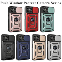 Honor X7A RKY-LX2 Case Push Pull Window Camera Coverage Ring Bracket Etui For Honor X8A X6S X6 X8 X9 Military Heavy Duty Cover
