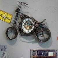 鐵藝摩托車哈雷掛鐘工業風網咖服裝店創意墻上裝飾鐘表掛表裝飾品