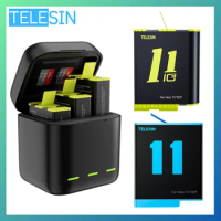 TELESIN Battery Charging Box 3 Slots Storage Charger Case 1750 mAh Fast Charge for GoPro Hero 9 10 11 Power Accessory