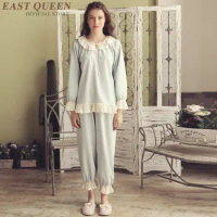 Women pajama sets in spring cute lace full length pants sleep &amp; lounge sleepwear women pyjamas home clothes for female DD463 F
