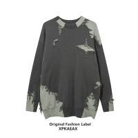 DSASRV áo khoác mùa đông áo sweater áo len mùa đông Mỹ r màu tương phản rách lỗ Áo Len Hip-hop lỏng 
