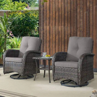 Chairs Swivel Rocker - Outdoor Swivel Rocking with Rattan Side Table, Patio Swivel Glider 3 Piece Patio Brown Beach Chairs