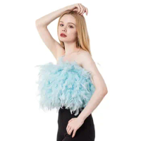 2024 Real Turkey feather tube top strapless Breast vest wrap short sleeveless furry fluffy plush luxurious summer party wedding