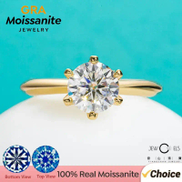 2ct D Color Moissanite Solitaire Ring |   18K Yellow Gold Plated 925 Silver |   GRA Certified Engage