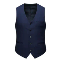 COLDKER Men's V-Neck Sleeveless Slim Fit Jacket Casual Vests For Men Blazer Suit Male Waistcoat Black Grey Navy Blue