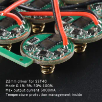 22mm Driver for SST40 ,4 modes 0.1%-3%-30%-100%, max current output 6000mA, Temperature protection management inside